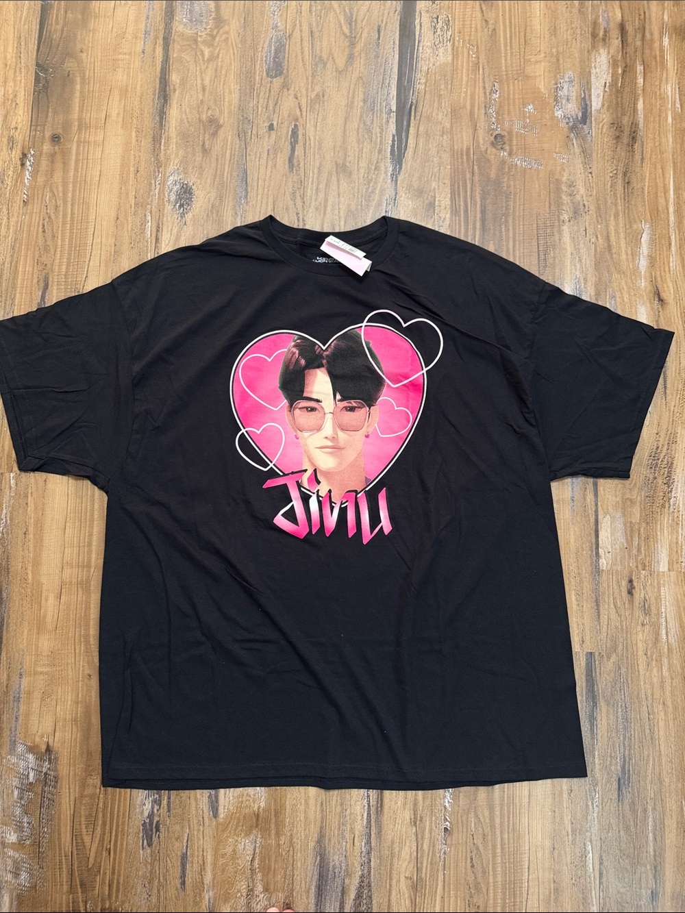 Black Graphic Heart Tee with Pink Portrait